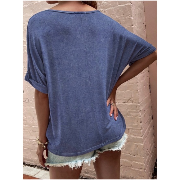 Cozy v neck Khaki  Cuff Sleeve Oversized Casual Tee Top - Picture 8 of 11